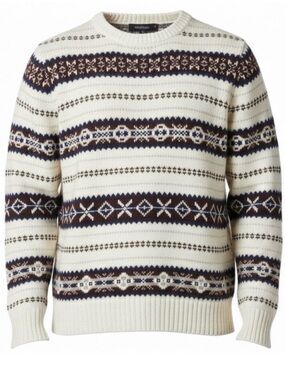 rag & bone L95104 Mens White Wesley Fair Isle Wool Crew Sweater Size Small